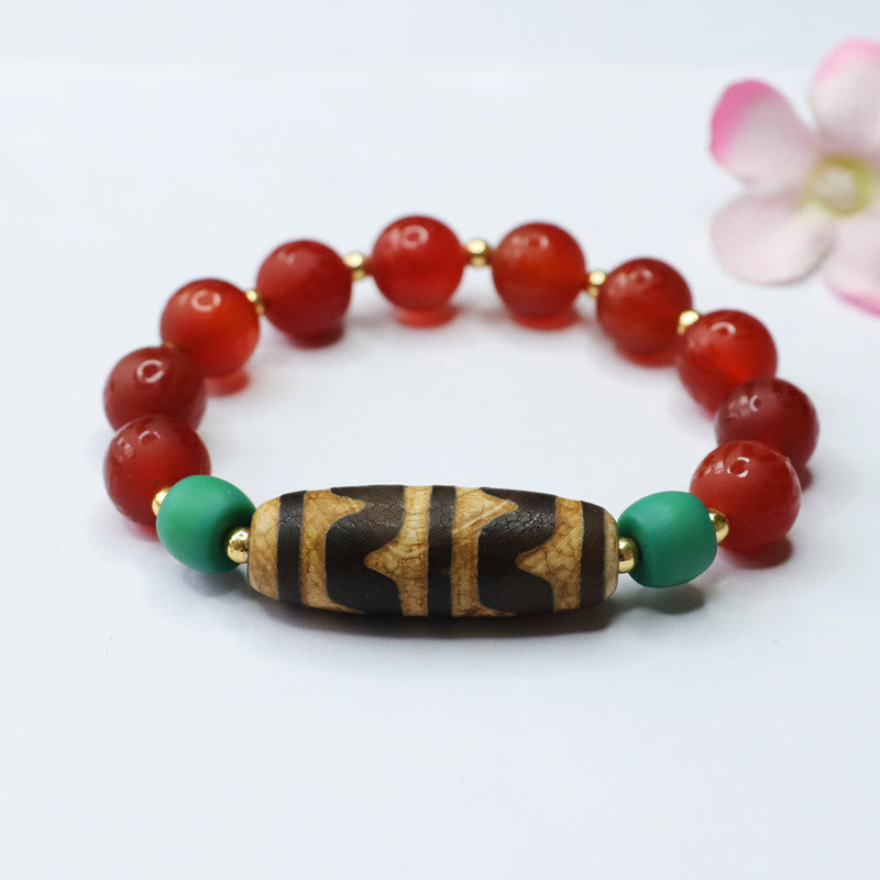 Natural Tiger Tooth Dzi Beads Red Agate Six-Word Mantra Bracelet Chalcedony MN2032203