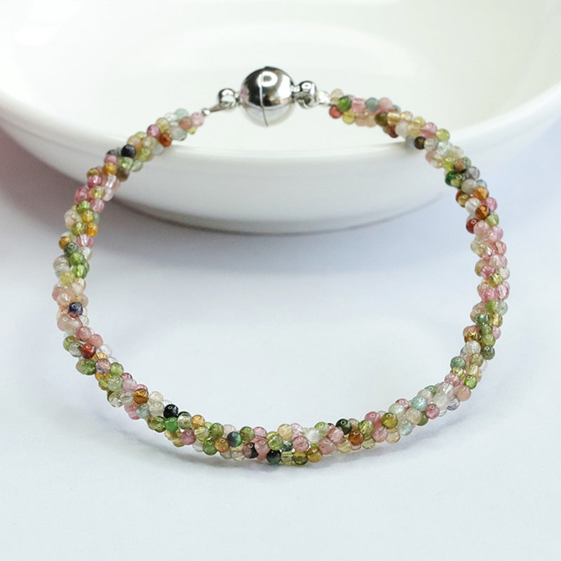 Natural Tourmaline Bracelet Candy Color Woven Bracelet Crystal Color Treasure CB3092205 