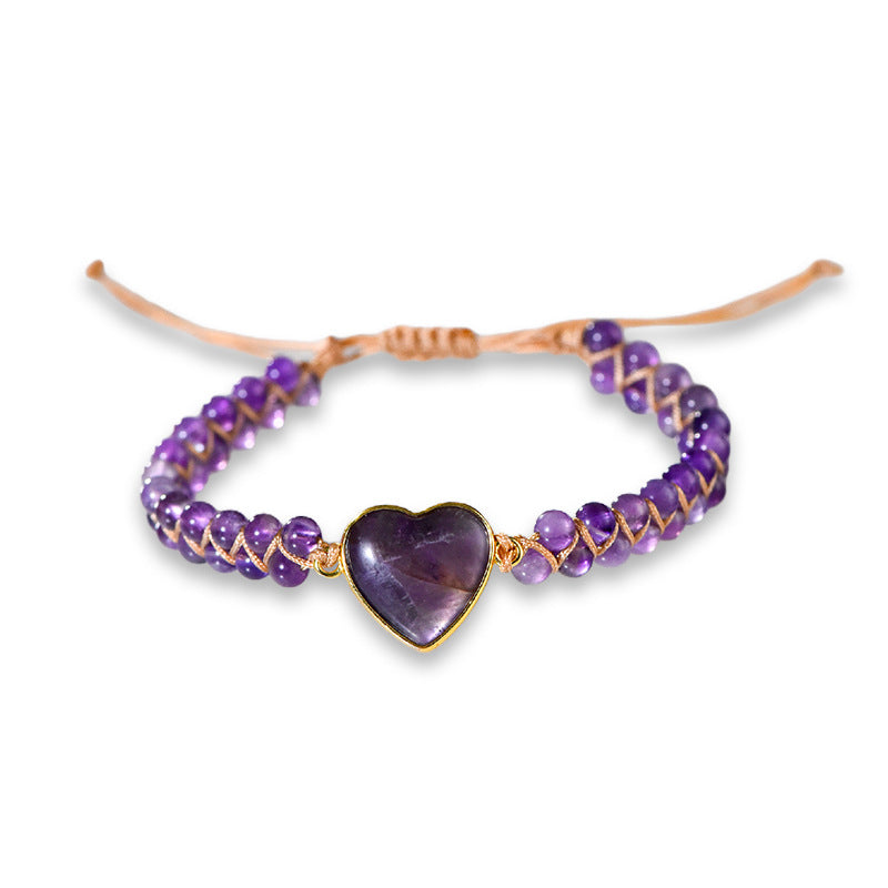 New hand-woven peach heart labradorite bracelet wrapped with amethyst heart-shaped stone adjustable women's bracelet 