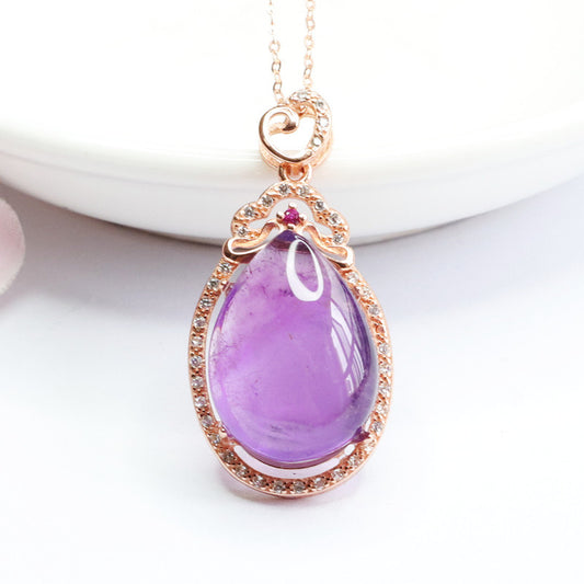 Guanyu S925 silver inlaid with natural amethyst water drop pendant necklace jewelry live broadcast CB2041410 