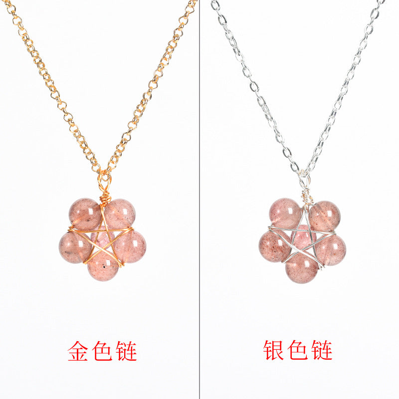 Natural crystal raw stone round beads flower jade pendant hand-wound hot-selling jewelry 