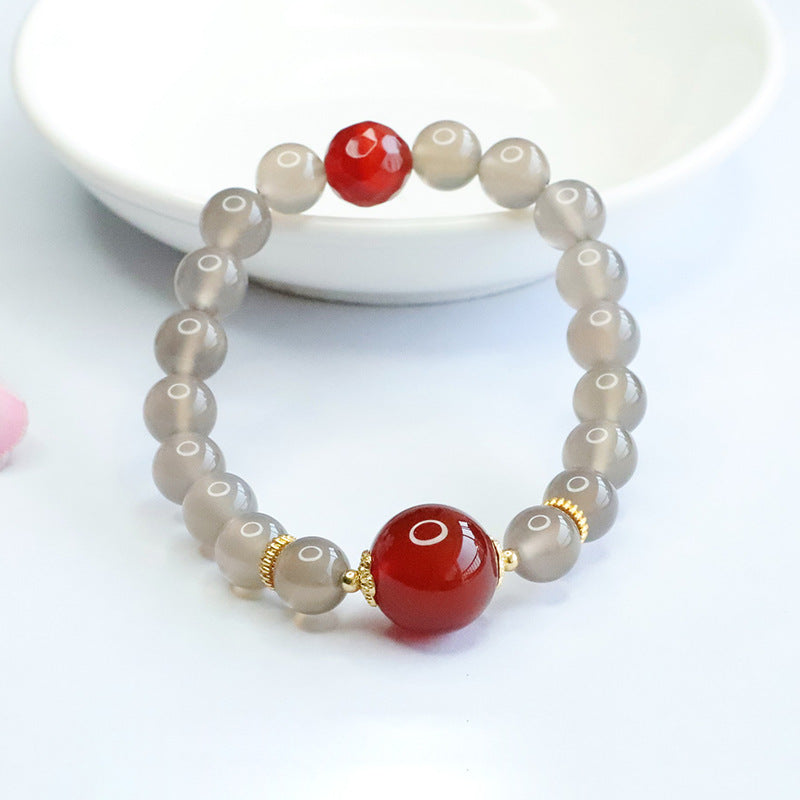 Customized Smoked Purple Chalcedony Bracelet Red Agate Bracelet Palace Style Jewelry for Women CB3042606