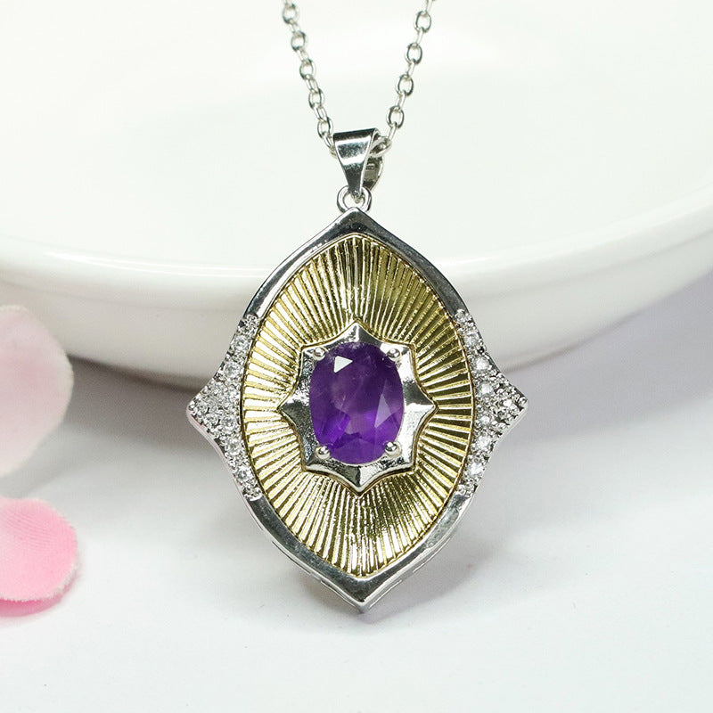 Natural Amethyst Pendant Purple Color Treasure Braided Pattern Necklace Women's Jewelry CB4041904 