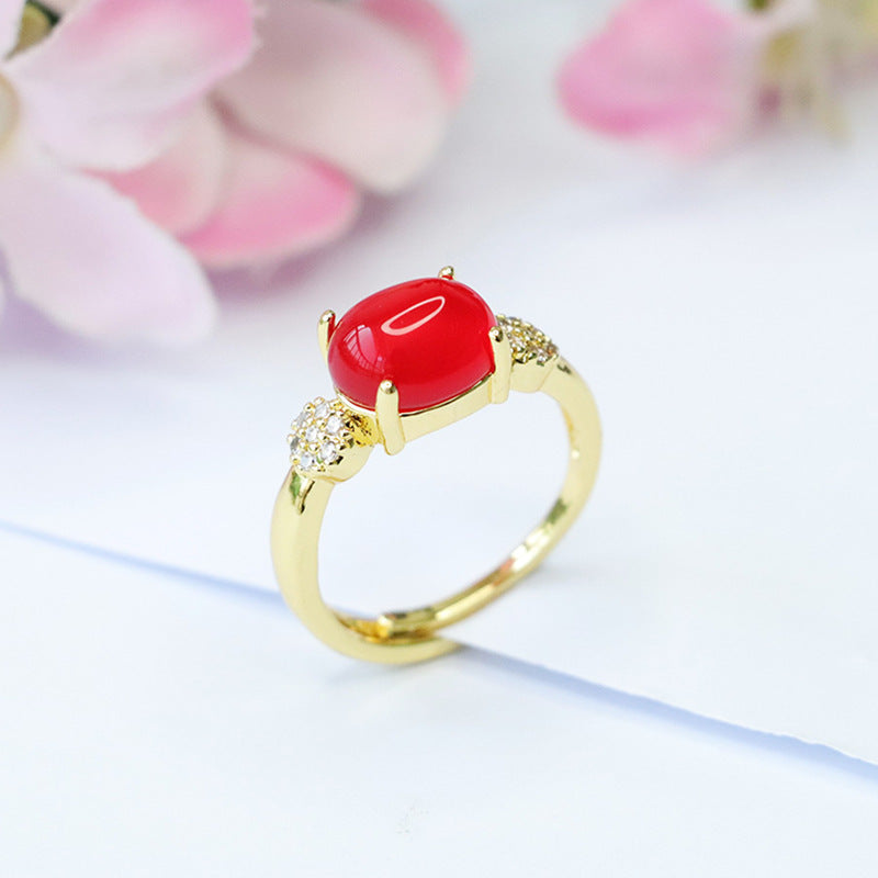 Customized red agate ring, chrysoprase ring, palace style MN3101302