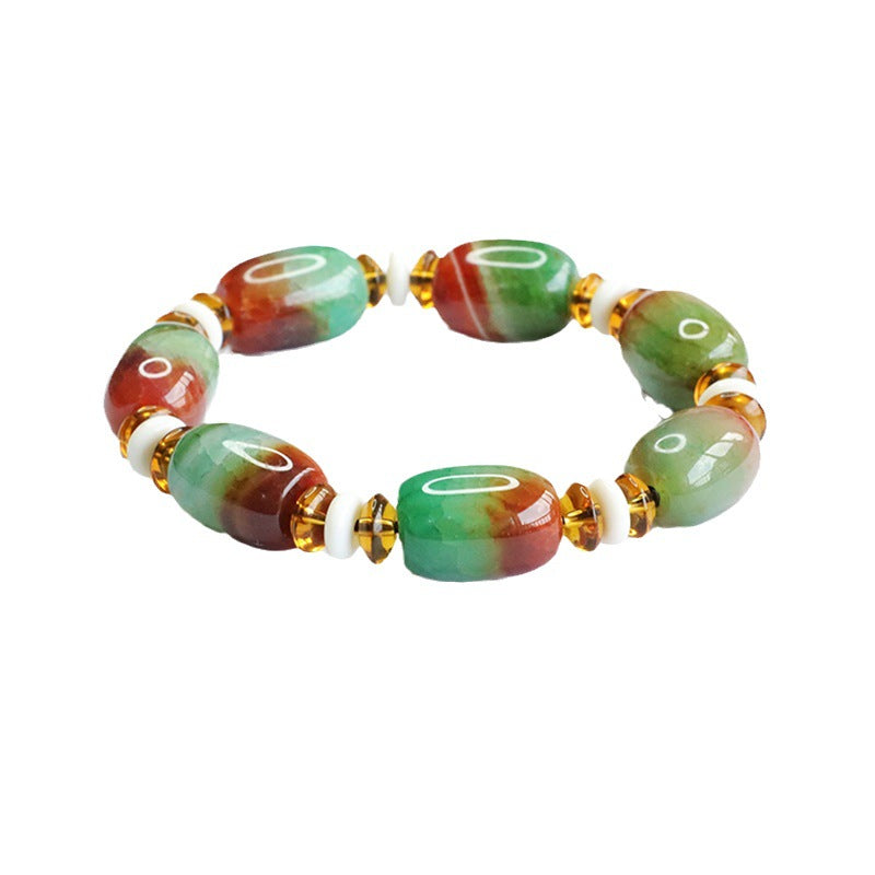 Ice Flower Red and Green Agate Bracelet Pretty Chalcedony Passepartout Bracelet MN3063005 