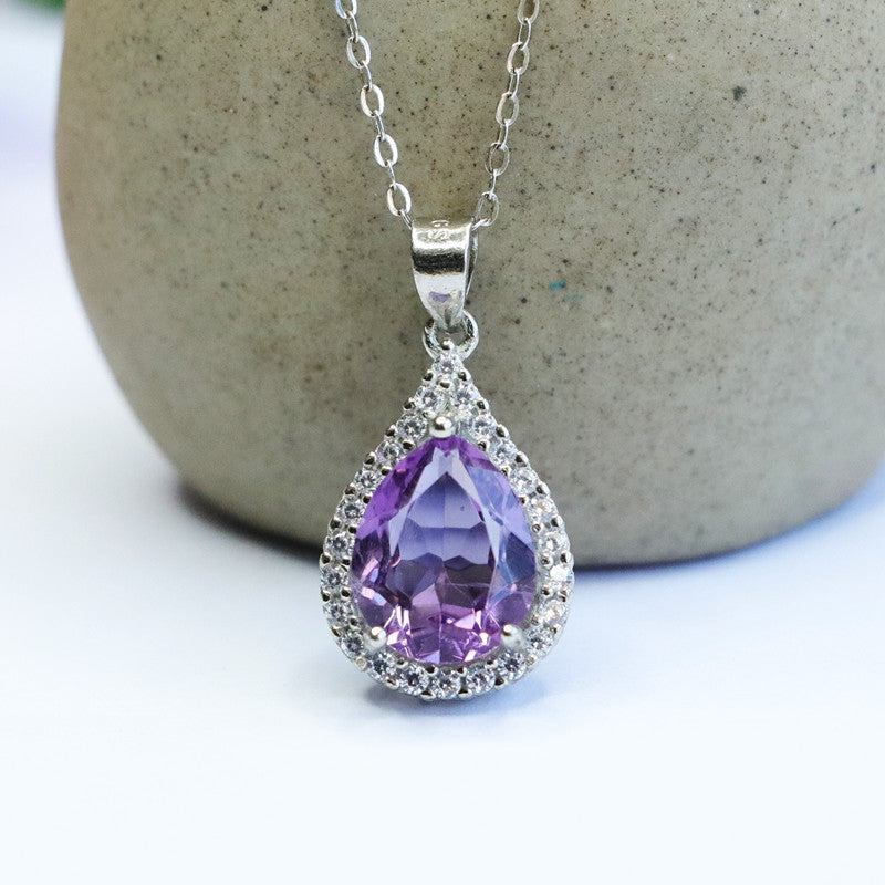 S925 silver inlaid natural amethyst pendant water drop light luxury colorful treasure live supply CB2082012 