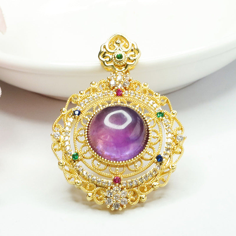 Natural Amethyst Pendant Purple Gemstone Baroque Retro Necklace for Women CB3091006 