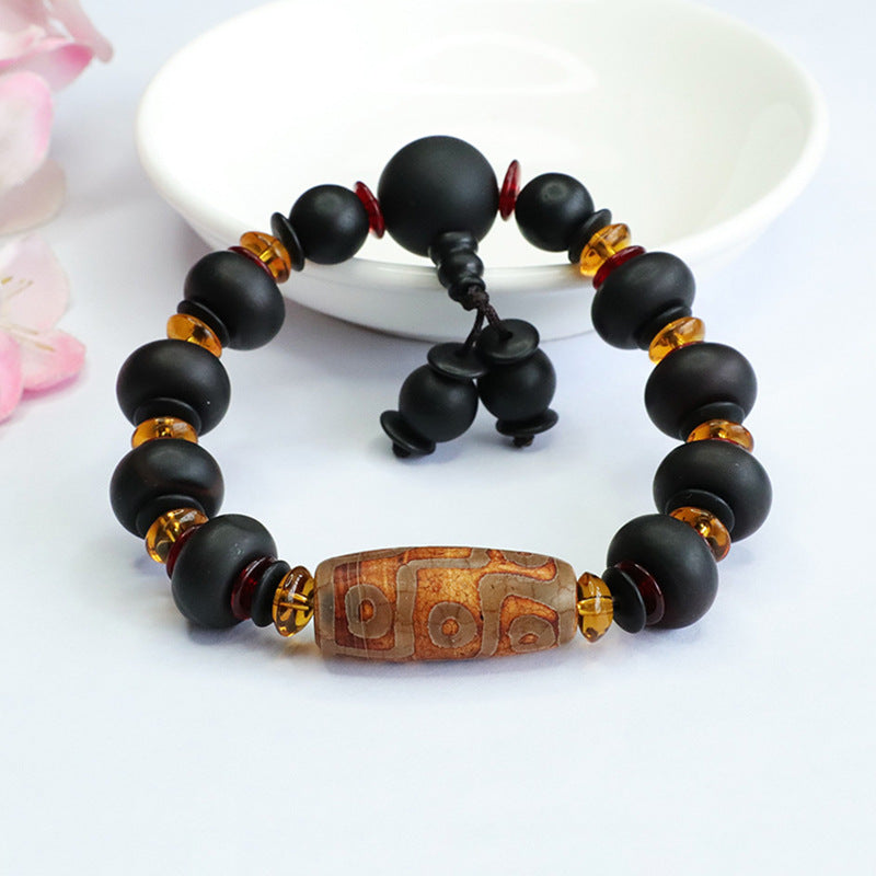 Nine Eyes Dzi Bead Bracelet Frosted Old Agate Bracelet Retro MN3071101