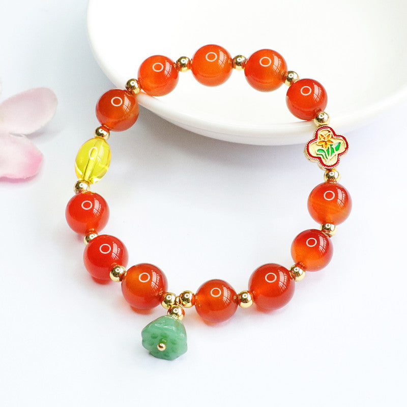 Natural red agate bracelet lotus tassel chalcedony DIY bracelet colorful treasure MN2052402