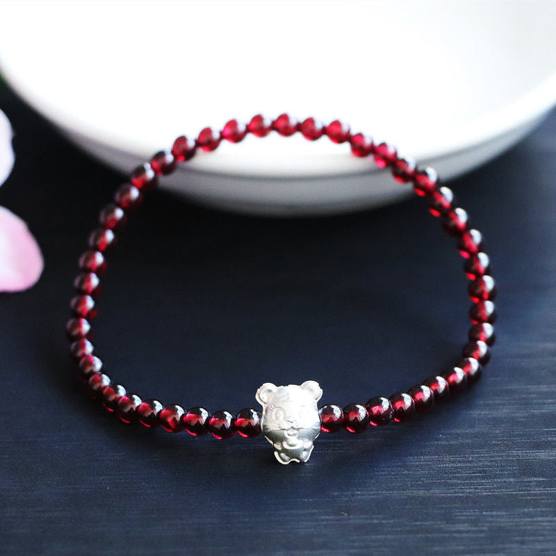 Natural 6A Grade Burgundy Garnet Bracelet Year of the Tiger Zodiac Tiger Silver Bracelet Jewelry CB2120113 