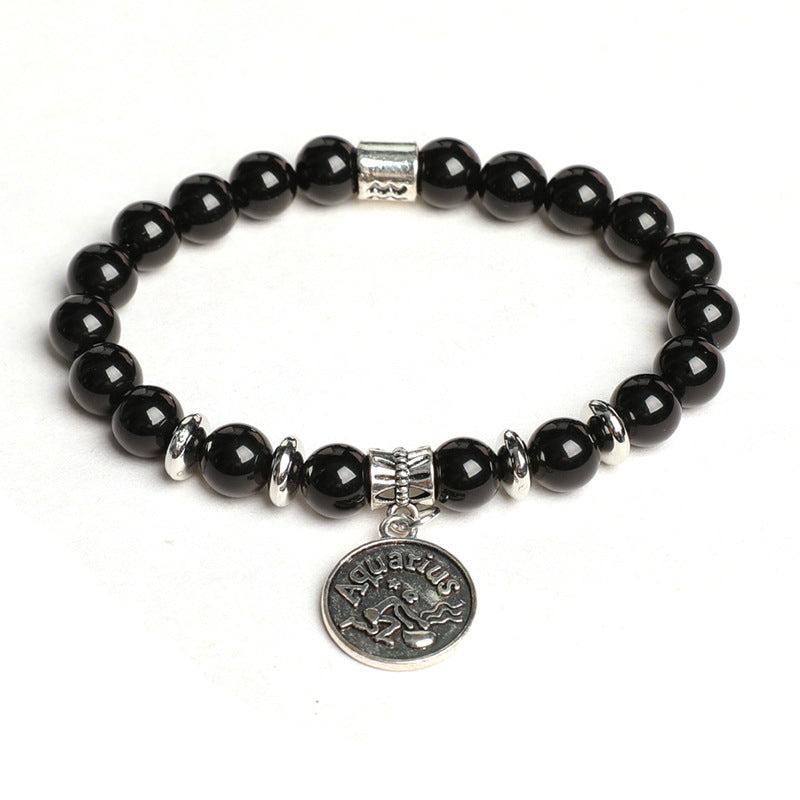 Natural Obsidian Twelve Constellations Planet Beads Bracelet Tag Style Bracelet Couple Style Finger Wrap Soft Bracelet 