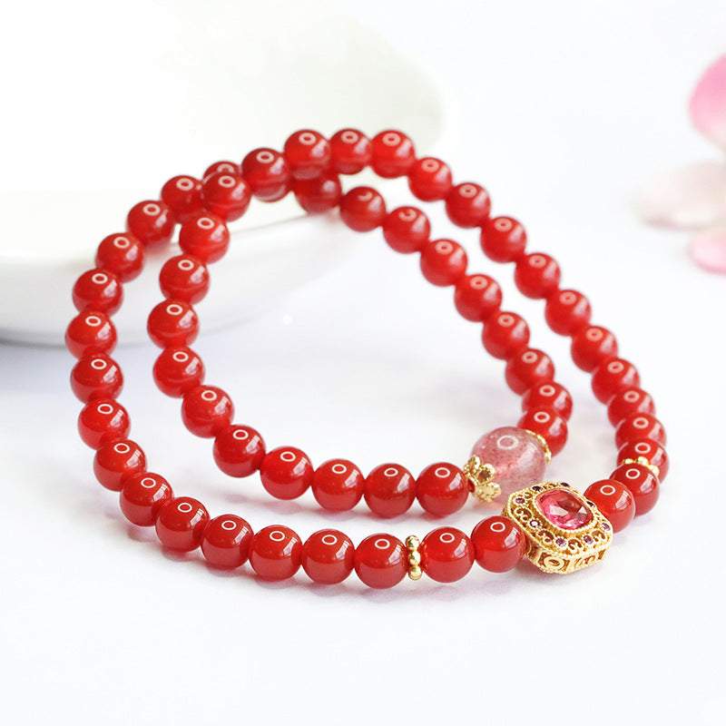 Natural red agate double circle bracelet strawberry crystal bracelet for women national trend MN4062305