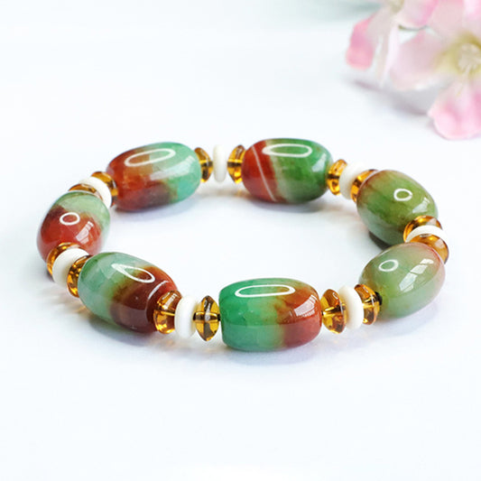 Ice Flower Red and Green Agate Bracelet Pretty Chalcedony Passepartout Bracelet MN3063005 