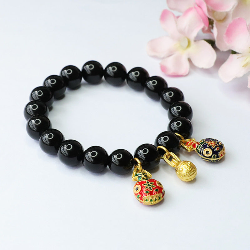 Black Agate Bracelet Gold Swallowing Beast Bracelet Crystal for Men and Women MN3091607 