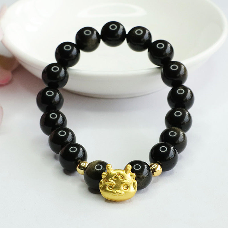 Natural Gold Obsidian Zodiac Dragon Bracelet Gold Sand Obsidian Bracelet CB3111608 