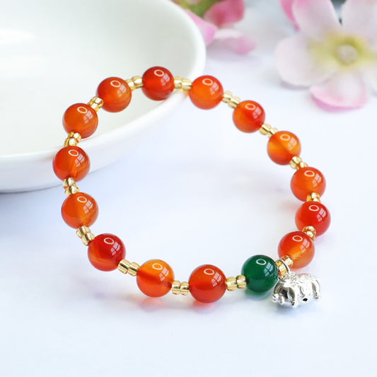 Natural red agate bracelet full silver lucky elephant green chalcedony bracelet MN2072116