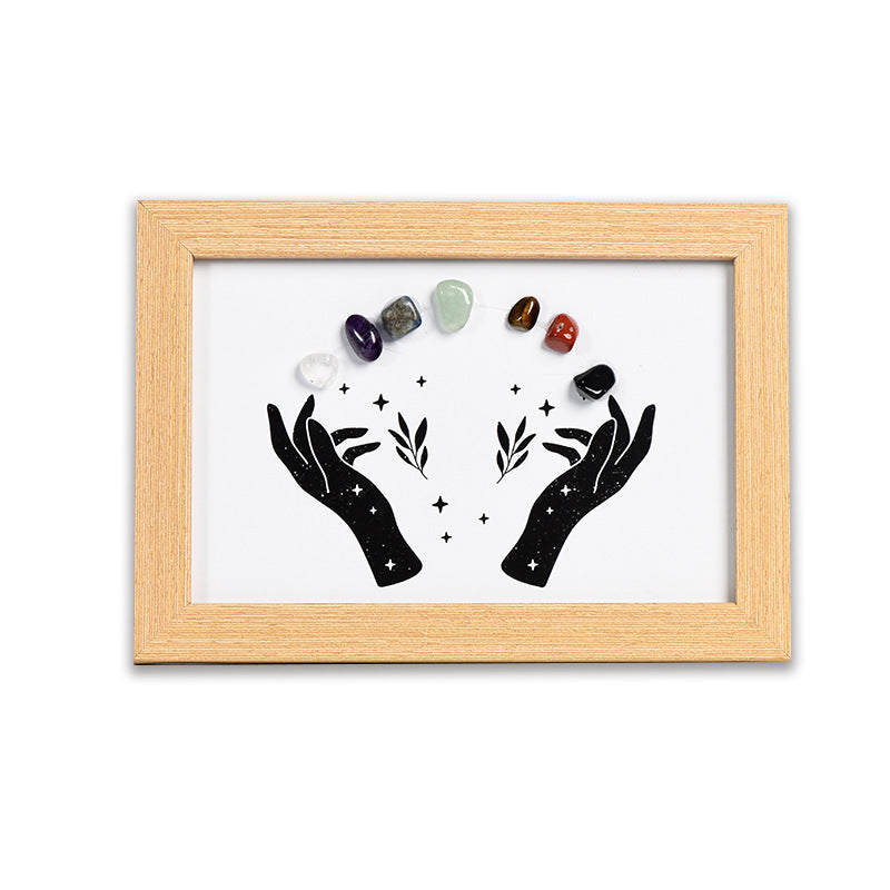 Hands Colorful Raw Stone Crystal Wooden Picture Frame Placement for Moving to a New Home Wooden Picture Frame Home Furnishings 