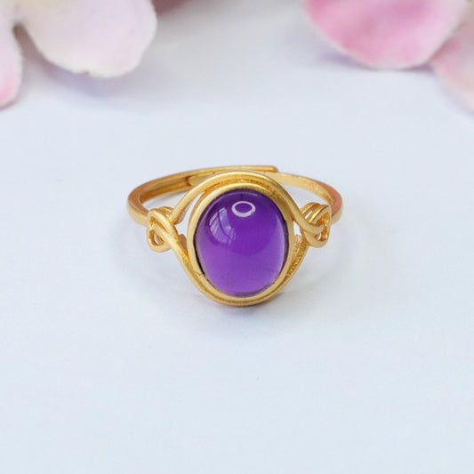 S925 silver inlaid natural amethyst ring purple colored gemstone ring CB3092906 