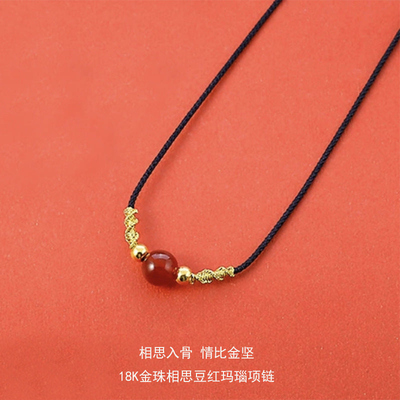 18K Gold Red Agate Bracelet Necklace Acacia Bean Clavicle Pendant Braided Douyin Same Style MN2061101