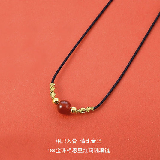 18K Gold Red Agate Bracelet Necklace Acacia Bean Clavicle Pendant Braided Douyin Same Style MN2061101