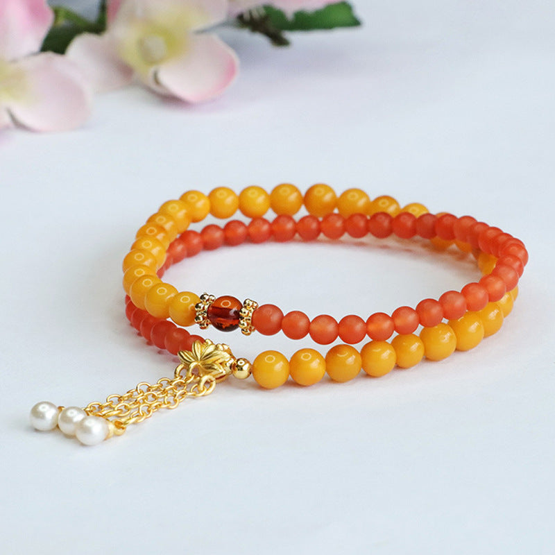 Natural Amber Bracelet Old Beeswax Double Circle Baoshan Nanhong Bracelet HP3071306 