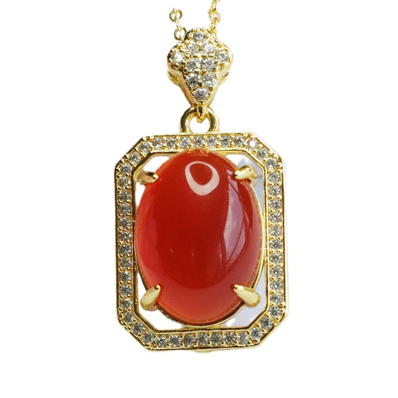 Red Agate Square Pendant Pigeon Egg Chrysoprase Necklace MN3072003