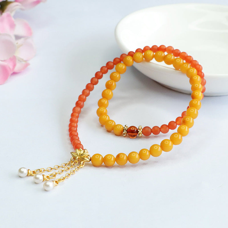 Natural Amber Bracelet Old Beeswax Double Circle Baoshan Nanhong Bracelet HP3071306 