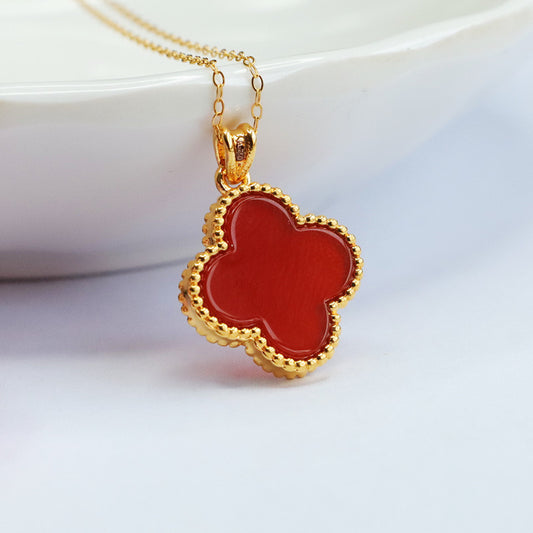 18k gold set with natural red agate pendant chalcedony necklace jewelry MN2092002