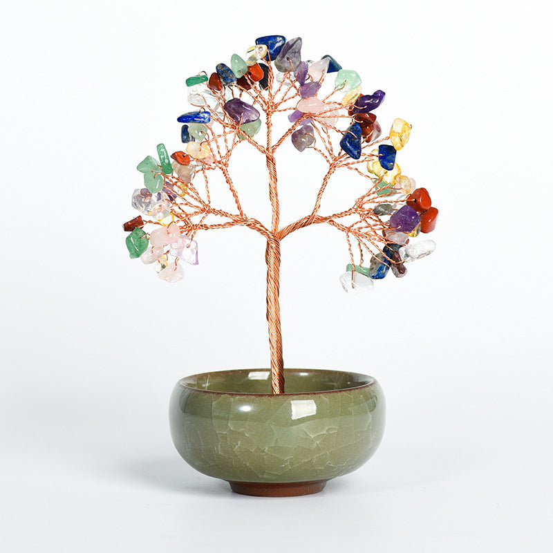 Natural crystal tree gravel ornaments crystal tree home creative office decoration crafts colorful small bowl shape base 