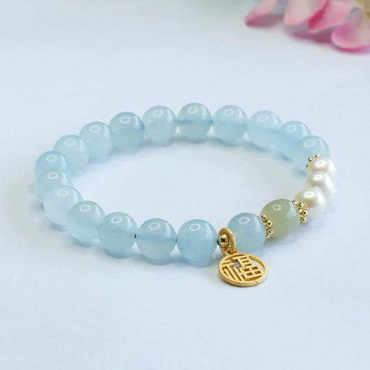 Aquamarine Bracelet Pearl Fu Brand Bracelet Crystal Women's CB3071402 