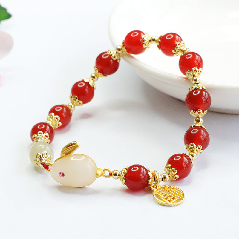 Red Agate Bracelet Rabbit Chalcedony Bracelet Year of the Rabbit Bracelet Jewelry MN2103102