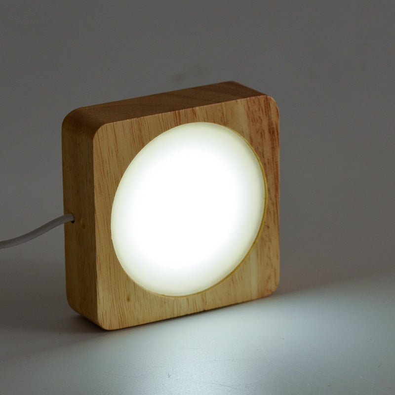 Solid wood luminous crystal ball base LED crystal round wooden USB interface hollow log square lamp holder 