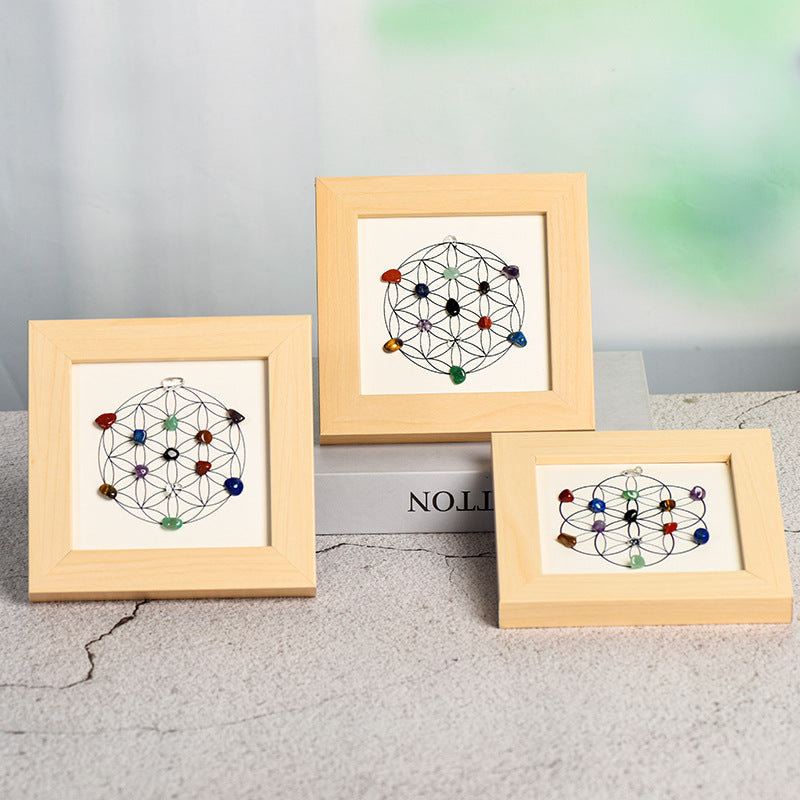 Flower of Life Raw Stone Crystal Photo Frame Table Move-in New Tree House Picture Frame Home Festive Ornament Gift 