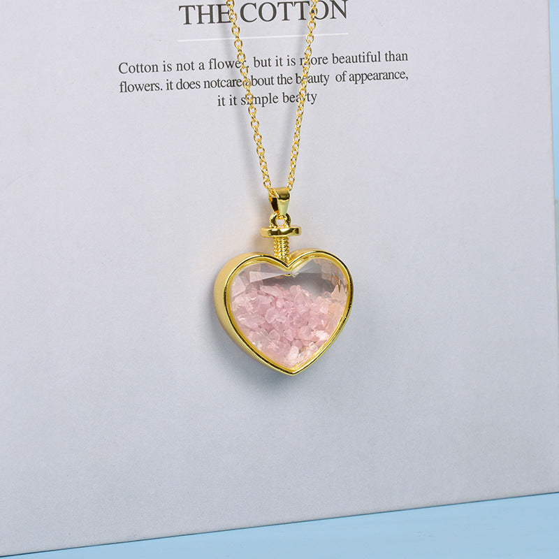 Hot-selling new multi-color optional decorated gravel love rose quartz simple personalized necklace round pendant 