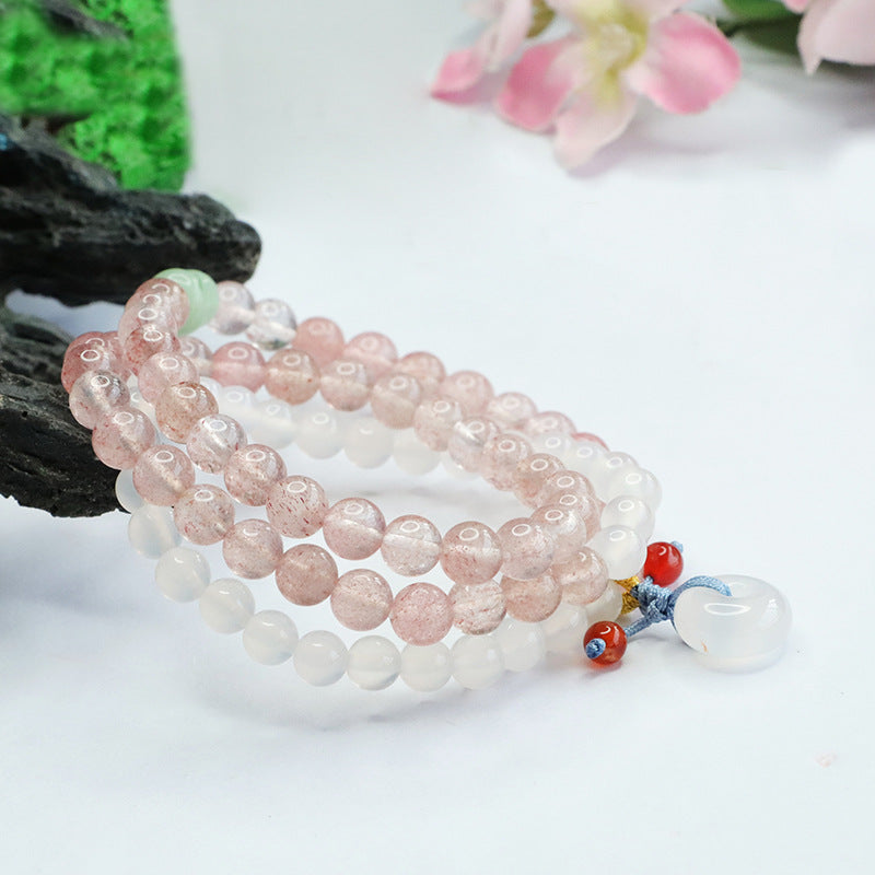 Natural strawberry crystal bracelet with multiple circles of lychee jelly chalcedony safety buckle bracelet factory wholesale CB3022407 