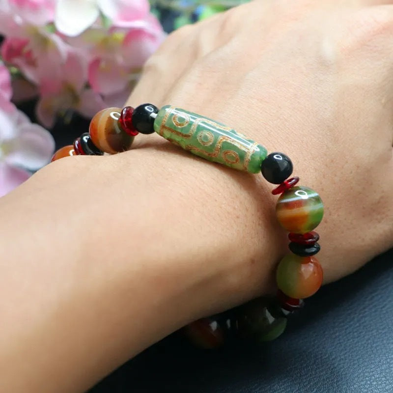 Nine-eyed Dzi Beads Agate Bracelet Pretty Color Bracelet Jewelry MN1122576