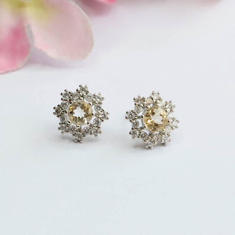 Natural Citrine Snowflake Earrings S925 Silver Needle Colorful Treasure Earrings Jewelry CB3110305 