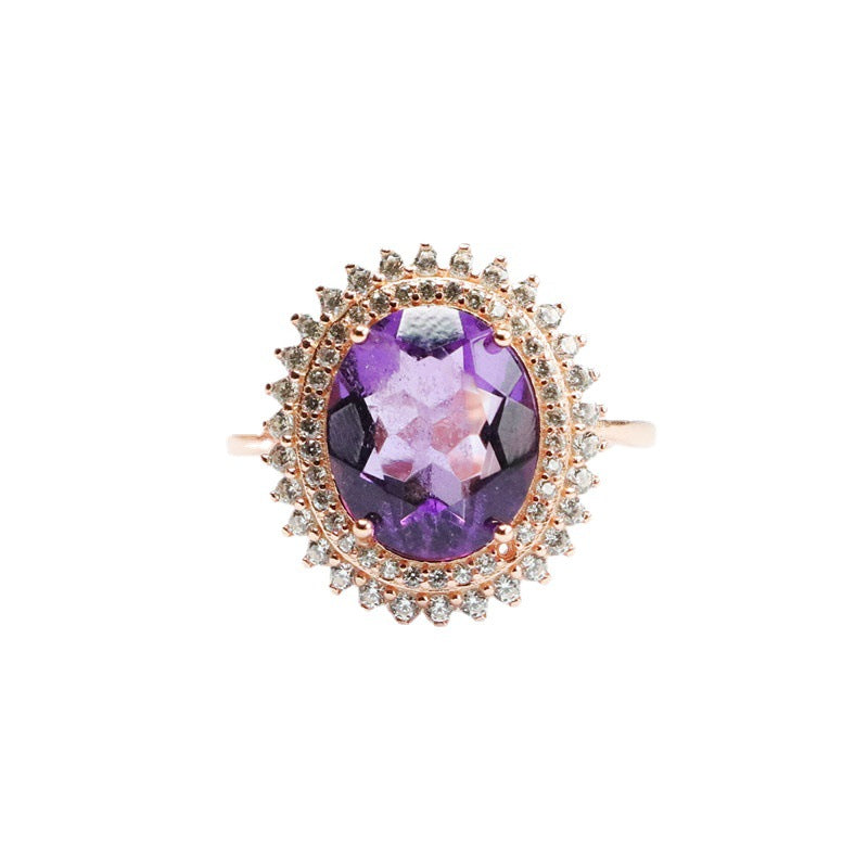 S925 silver inlaid with natural amethyst ring Brazilian colored treasure jewelry CB2110610 