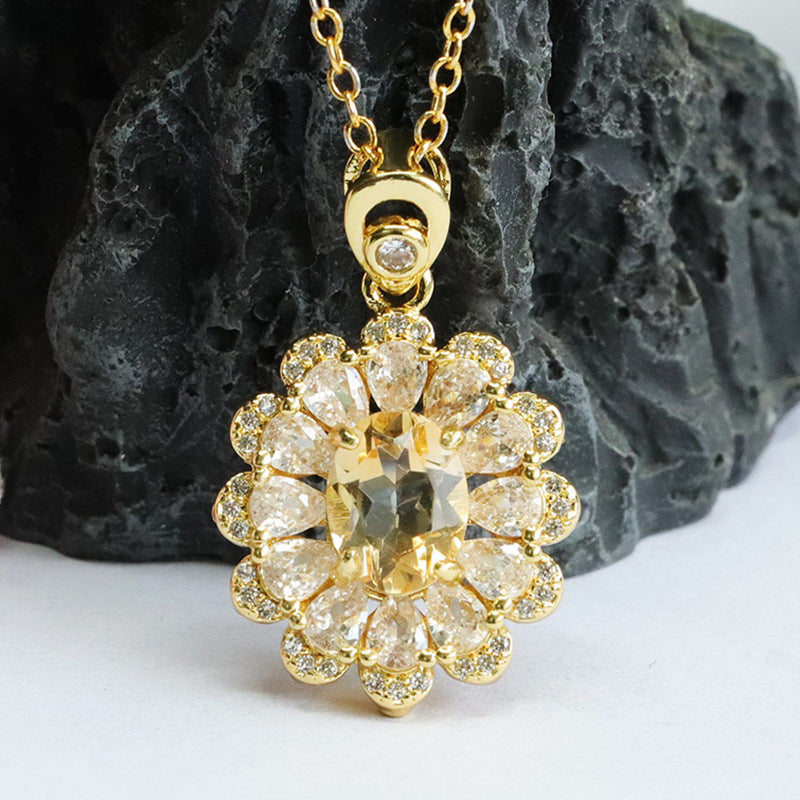 Natural citrine pendant sunflower crystal necklace pendant for women CB3080113 