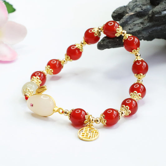 Red Agate Bracelet Rabbit Chalcedony Bracelet Year of the Rabbit Bracelet Jewelry MN2103102