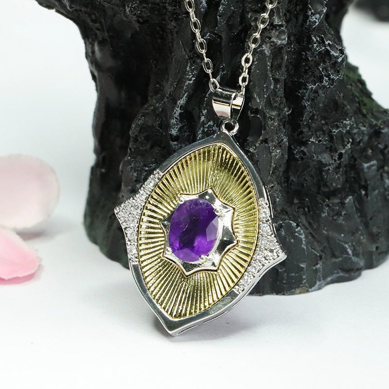 Natural Amethyst Pendant Purple Color Treasure Braided Pattern Necklace Women's Jewelry CB4041904 