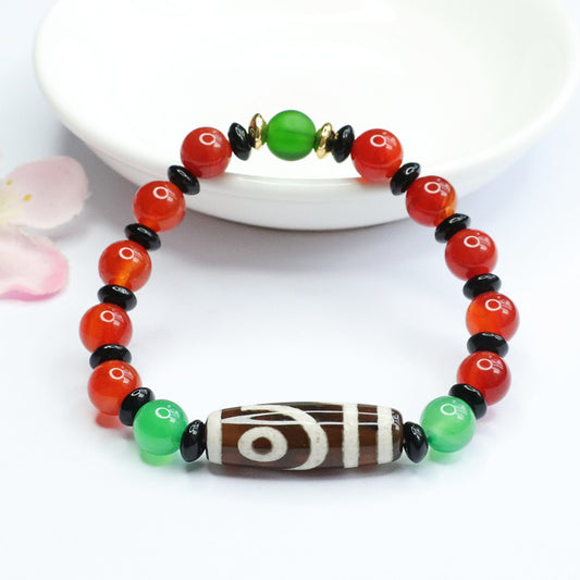 Two-eyed Dzi Beads Agate Bracelet Chalcedony Bracelet Jewelry MN1122581