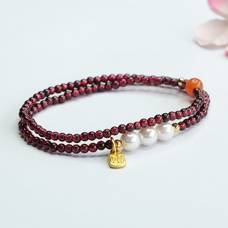 Natural Garnet Bracelet Women's Stone Crystal Double Circle Bracelet CB4052104 