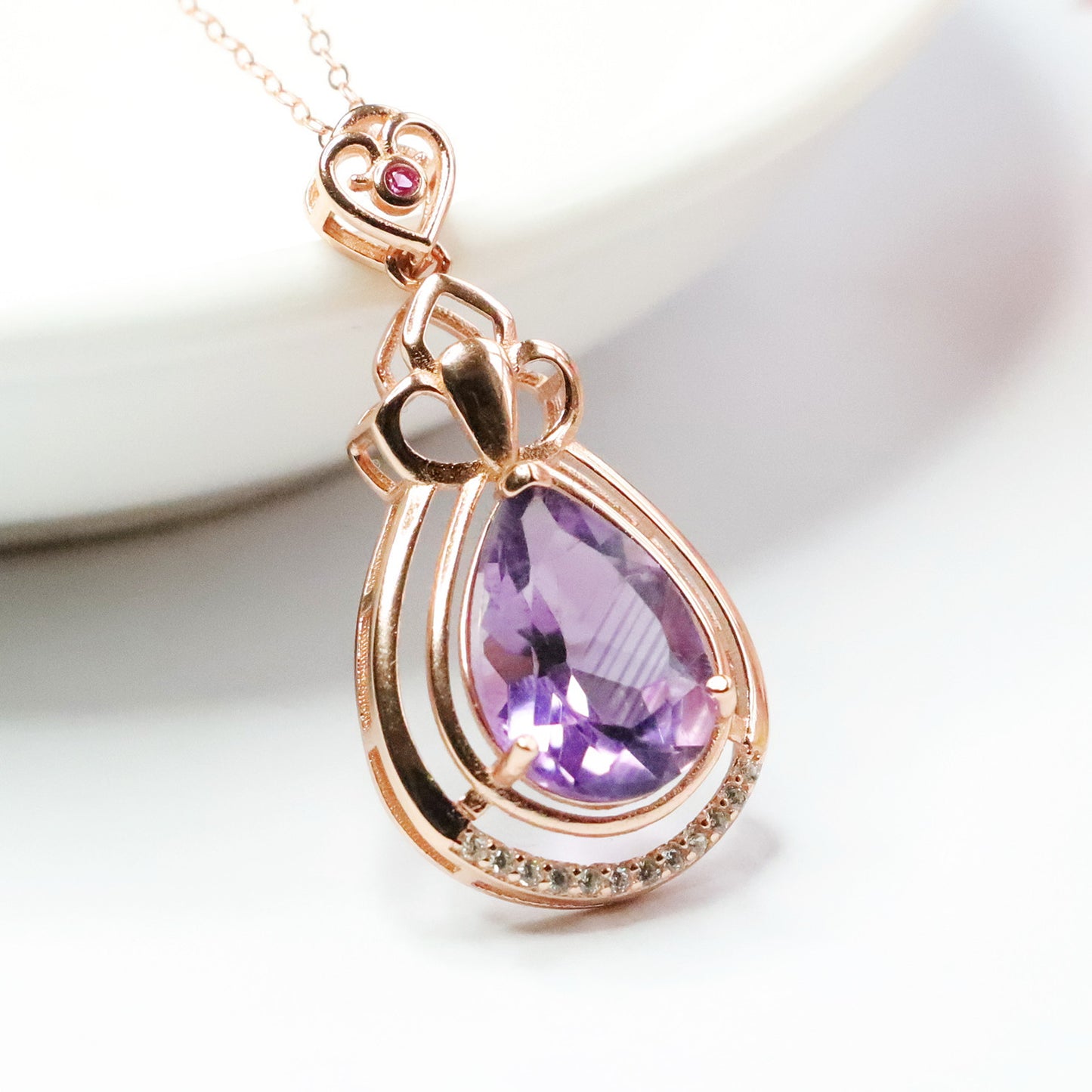 S925 silver inlaid with natural amethyst pendant water drop Brazilian colorful treasure CB2110609 