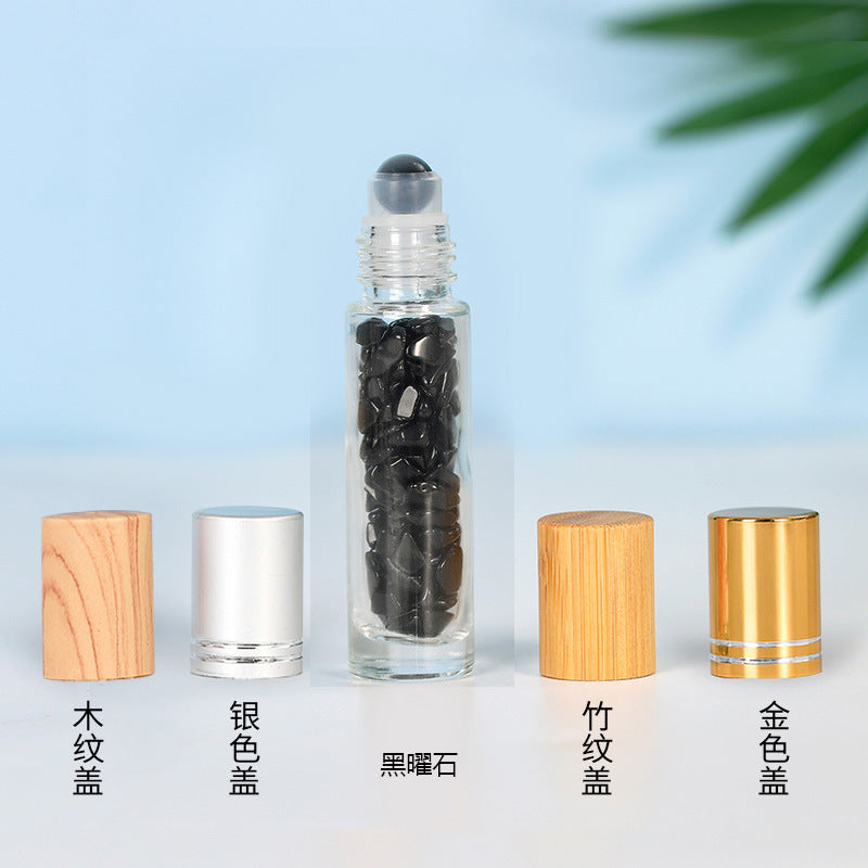 Manufacturer's hot-selling spot 10ml wood grain cap essential oil rolling ball bottle perfume bottle crystal gravel jade rolling ball bottle 