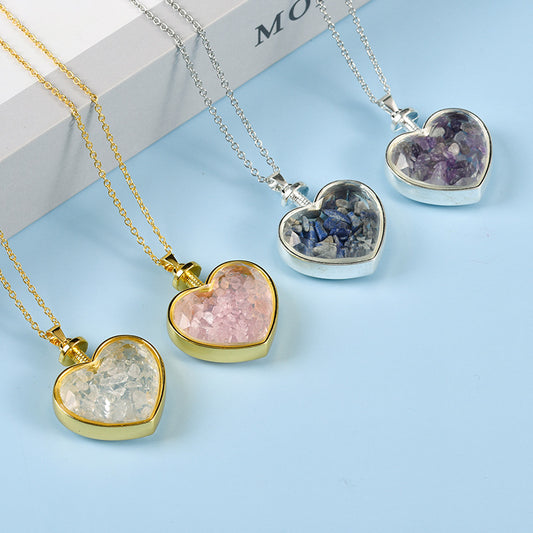 Hot-selling new multi-color optional decorated gravel love rose quartz simple personalized necklace round pendant 