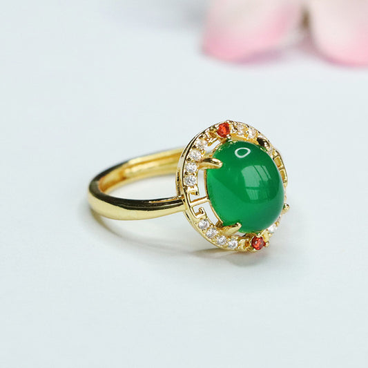 Ice chrysoprase ring red agate finger ring new Chinese style MN4012603