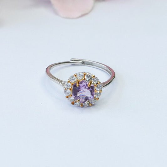 S925 silver inlaid natural amethyst ring purple colored gemstone ring CB3092907 