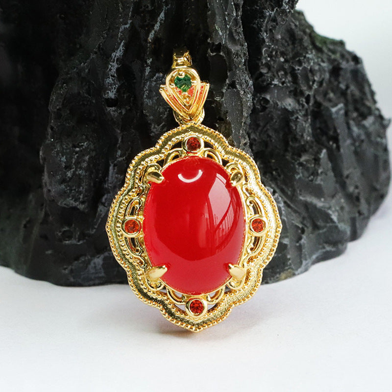 Ice chrysoprase pendant red agate necklace women's retro jewelry MN4013003 