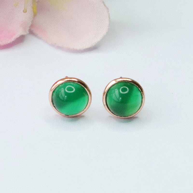 S925 silver set with natural green agate earrings chalcedony earrings jewelry MN3101002